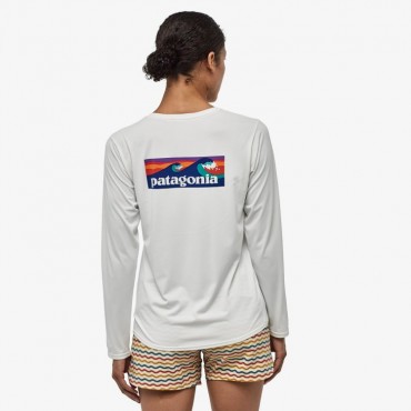 Women's Long-Sleeved Capilene Cool Daily Graphic Shirt-Boardshort Logo White